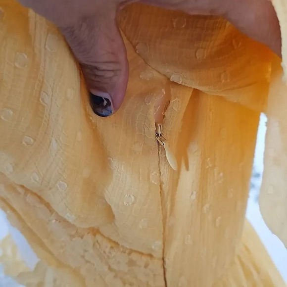 ASOS DESIGN lace insert cut out textured pleated midi dress in lemon yellow Sz 6 - Picture 8 of 12